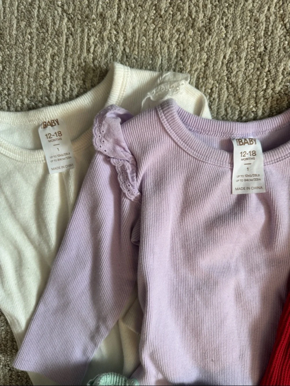 Long Sleeve Ruffle Bodysuit Onesie Set Bundle Snaps 12-18M